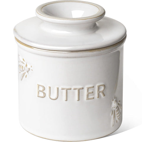 LE TAUCI Butter Crock with arctic white bee pattern keeps butter fresh