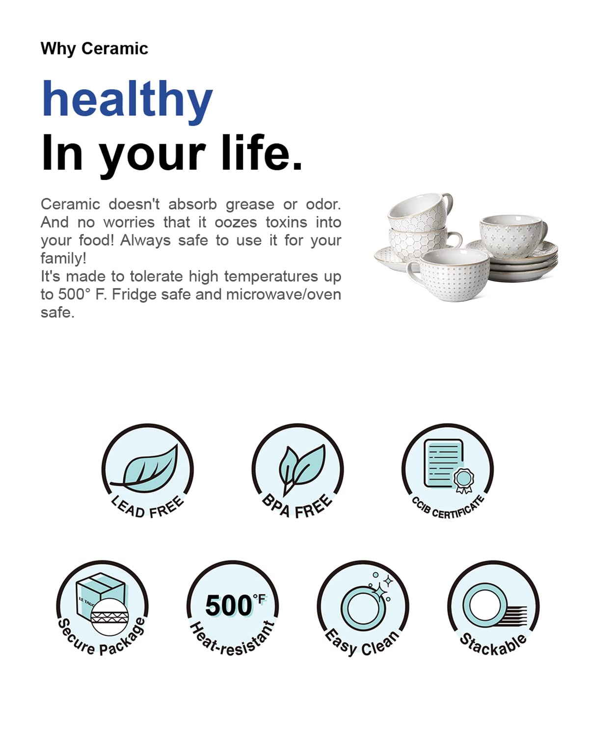 LE TAUCI thick-wall ceramic keeps drinks warm longer