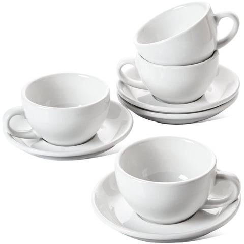 LE TAUCI cappuccino cups with saucers show premium heft for a refined coffee ritual.