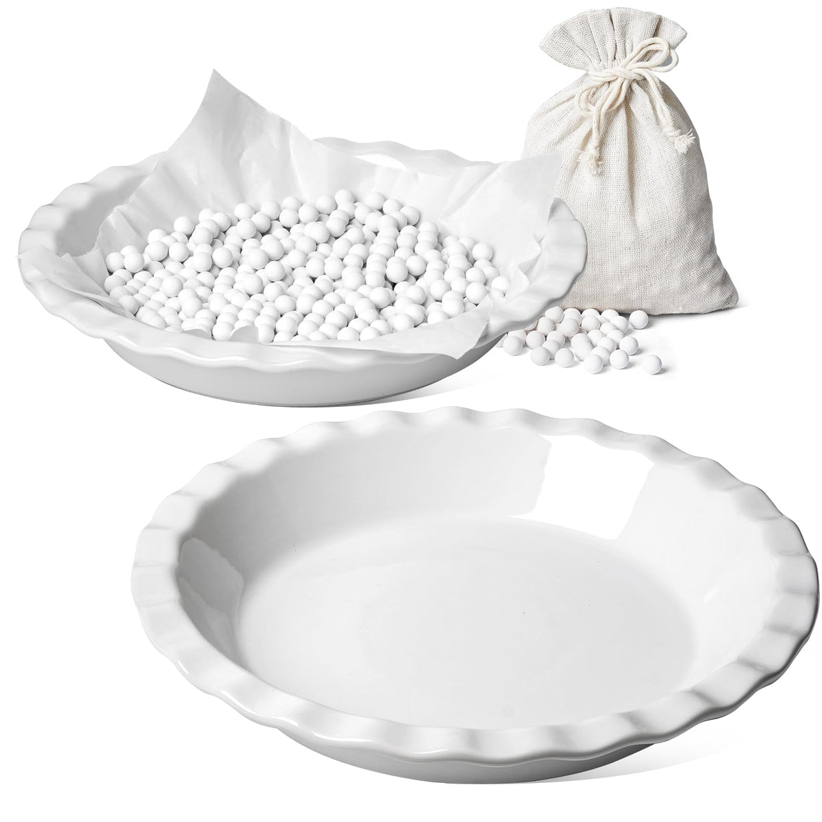 LE TAUCI 9-inch ceramic pie dish with fluted edge for bakery-style crusts