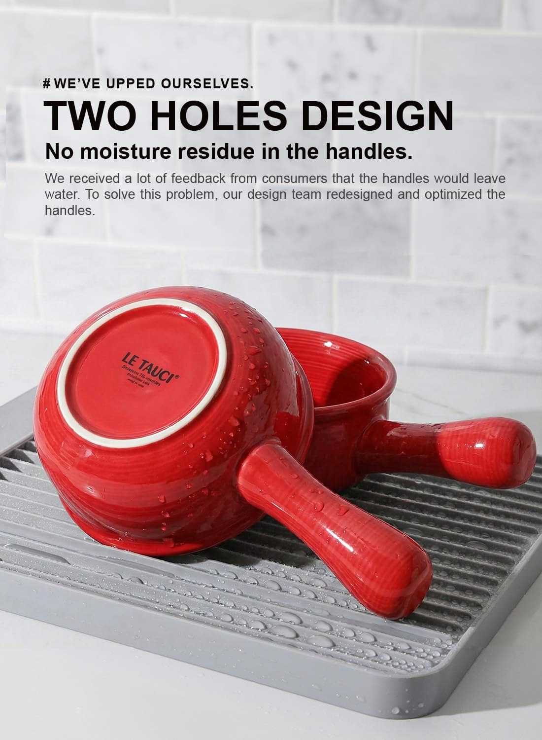 LE TAUCI ceramic soup bowls in red glaze designed for oven-safe versatility