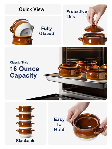 LE TAUCI ceramic soup crock with handles ideal for oven to table meals