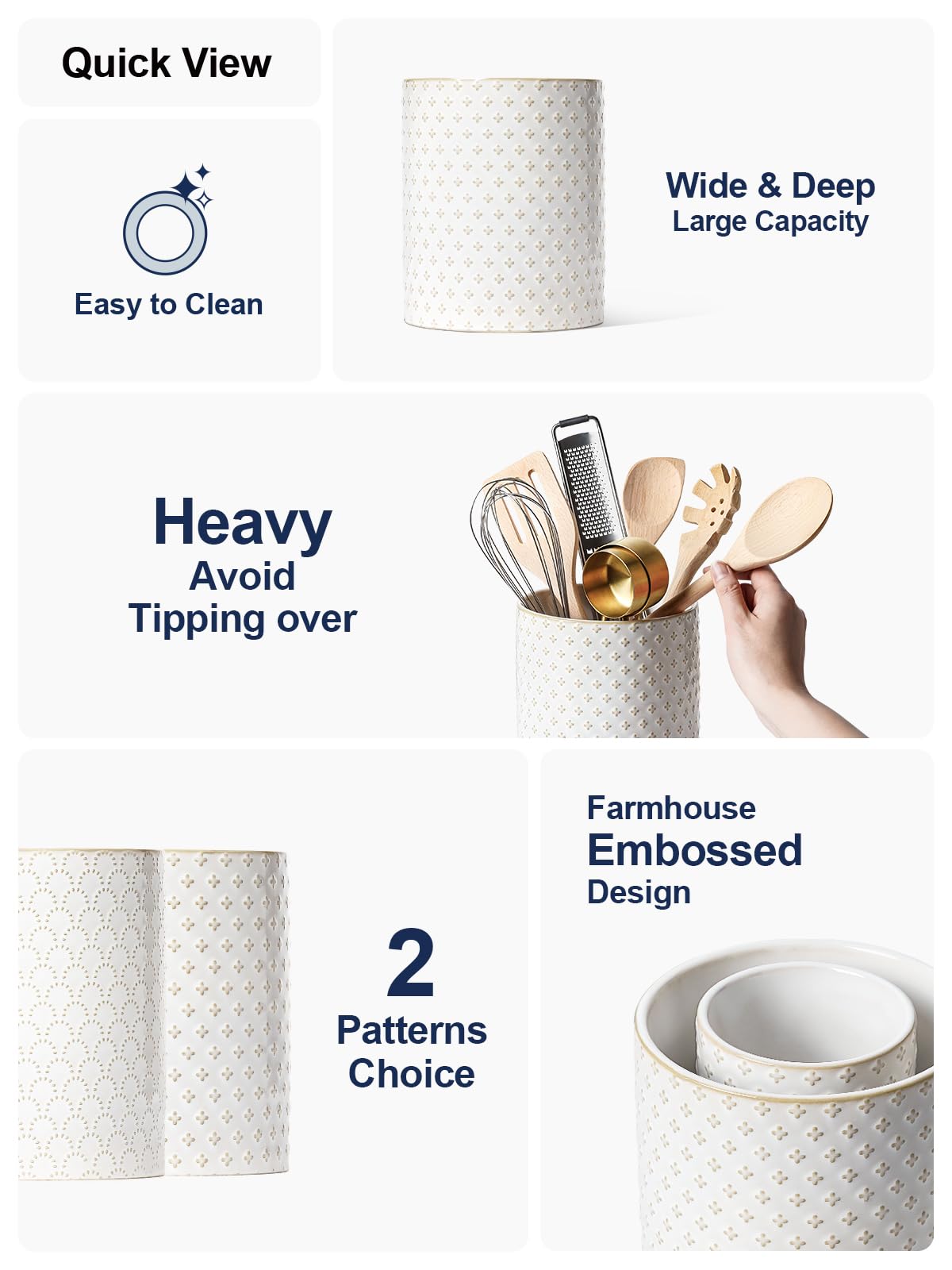 LE TAUCI Ceramic Crock is heavy and stable for cluttered countertops