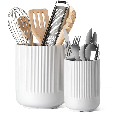 LE TAUCI ceramic large utensil holder on a kitchen counter for easy utensil access