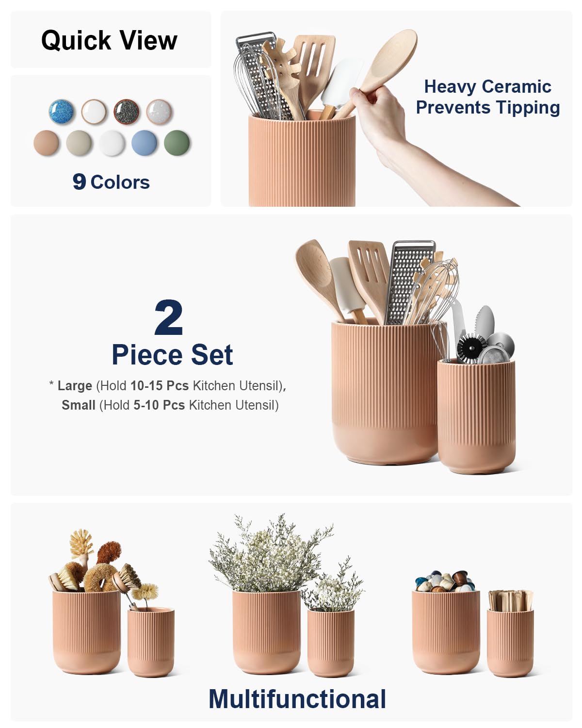 LE TAUCI ceramic utensil holder small in dusty pink for compact storage.
