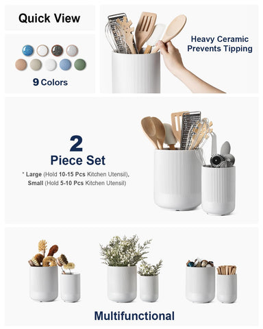 LE TAUCI small ceramic utensil holder neatly organizes flatware in tight spaces