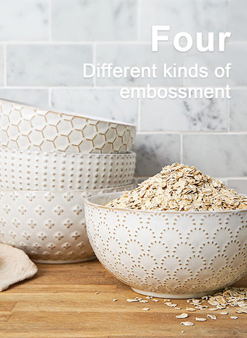 LE TAUCI bowls show exterior embossed patterns for decorative table display