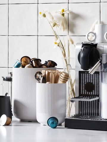LE TAUCI ceramic design enhances counter decor with modern ribbed detailing