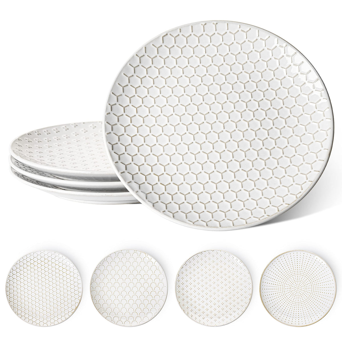 LE TAUCI dinner plate with embossed Arctic white texture, ideal for stylish serving.