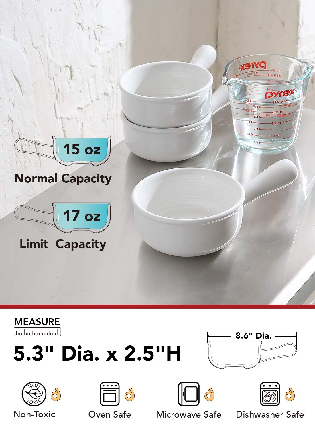 LE TAUCI easy-grip handle bowl helps transfer from oven to table safely.