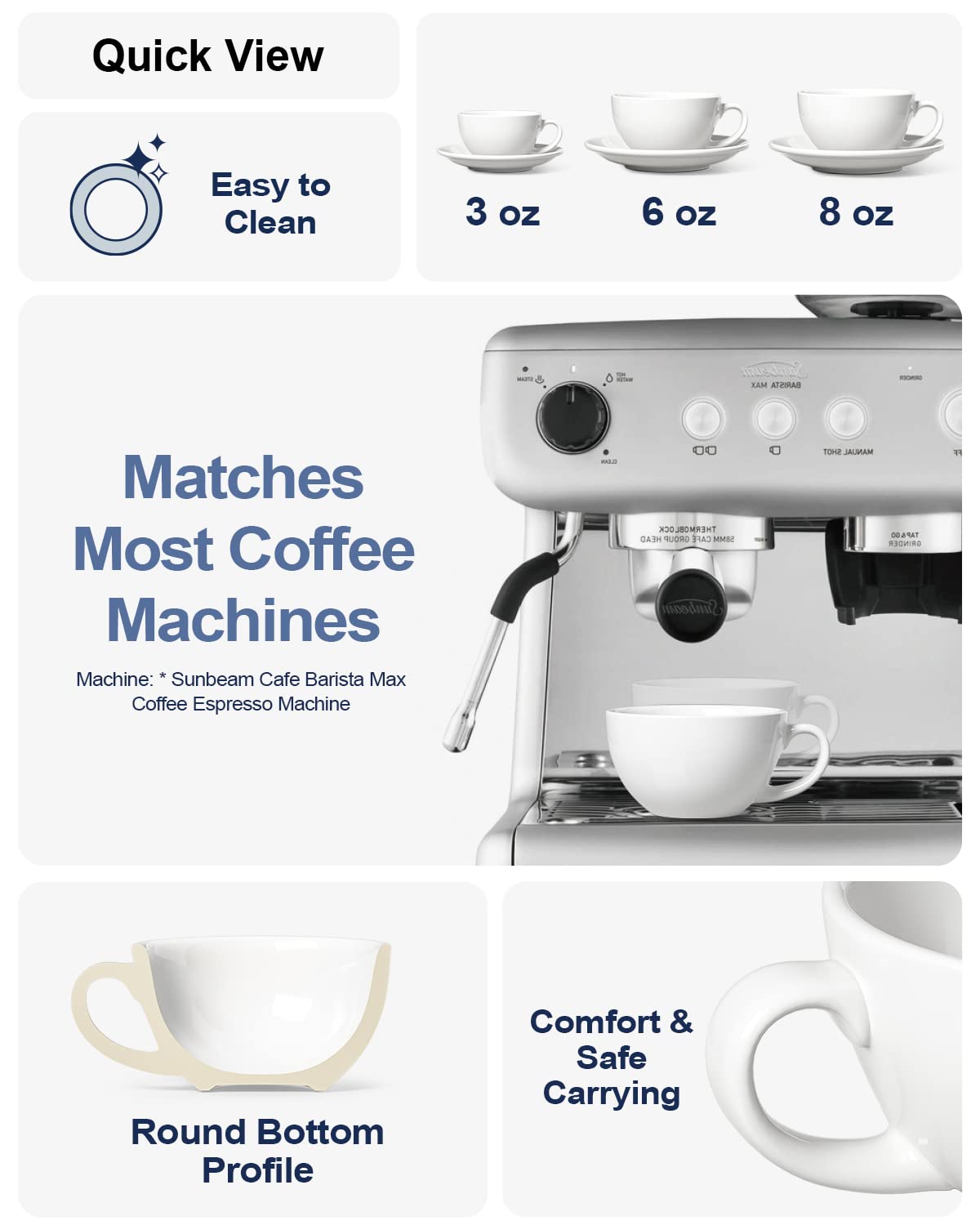 LE TAUCI 3 oz espresso cups showcase precise capacity for ristretto servings.