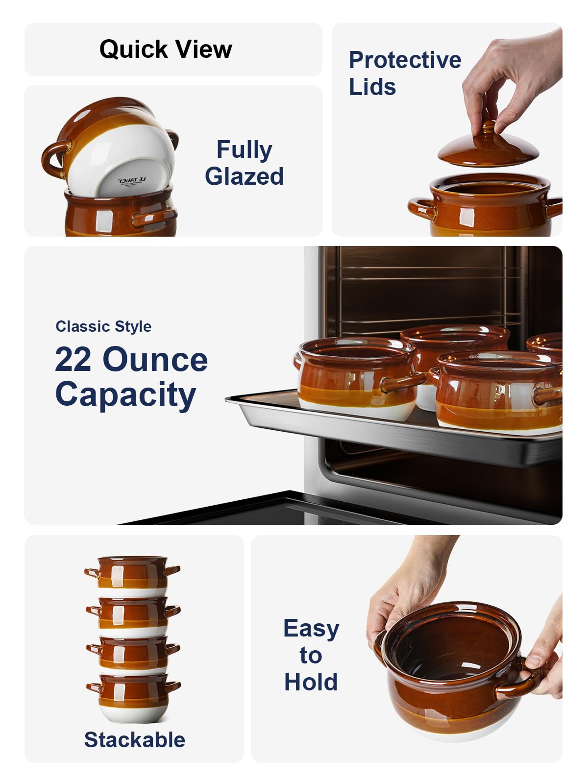 LE TAUCI bowl with double handles, steady carrying and microwave-safe.