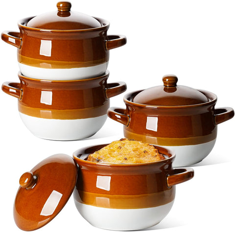 LE TAUCI French Onion Soup Bowl with lid, spill-preventive and heat-safe for soups.