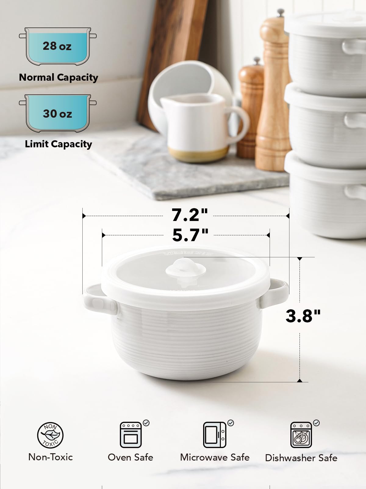 LE TAUCI ceramic body provides a sturdy, non-toxic serving option