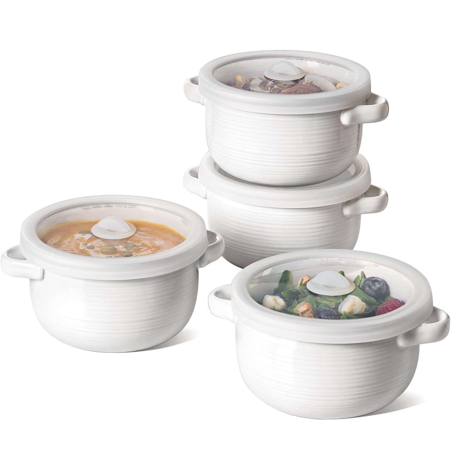 LE TAUCI French Onion Soup Bowls with vented silicone lids for even reheating and freshness