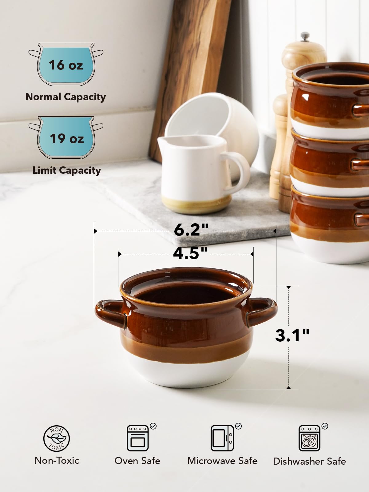 LE TAUCI Glazed Inside and Out bowls with smooth surface for easy cleaning.