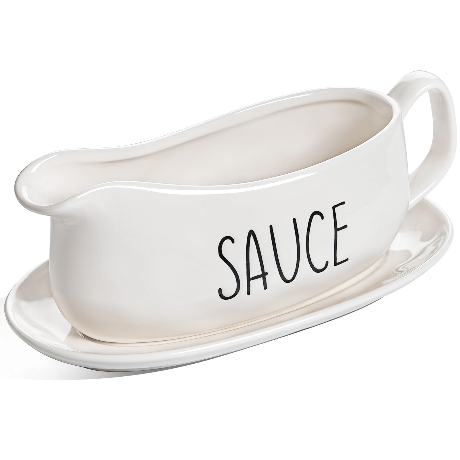 LE TAUCI gravy boat with saucer stand for neat sauces and dressings.