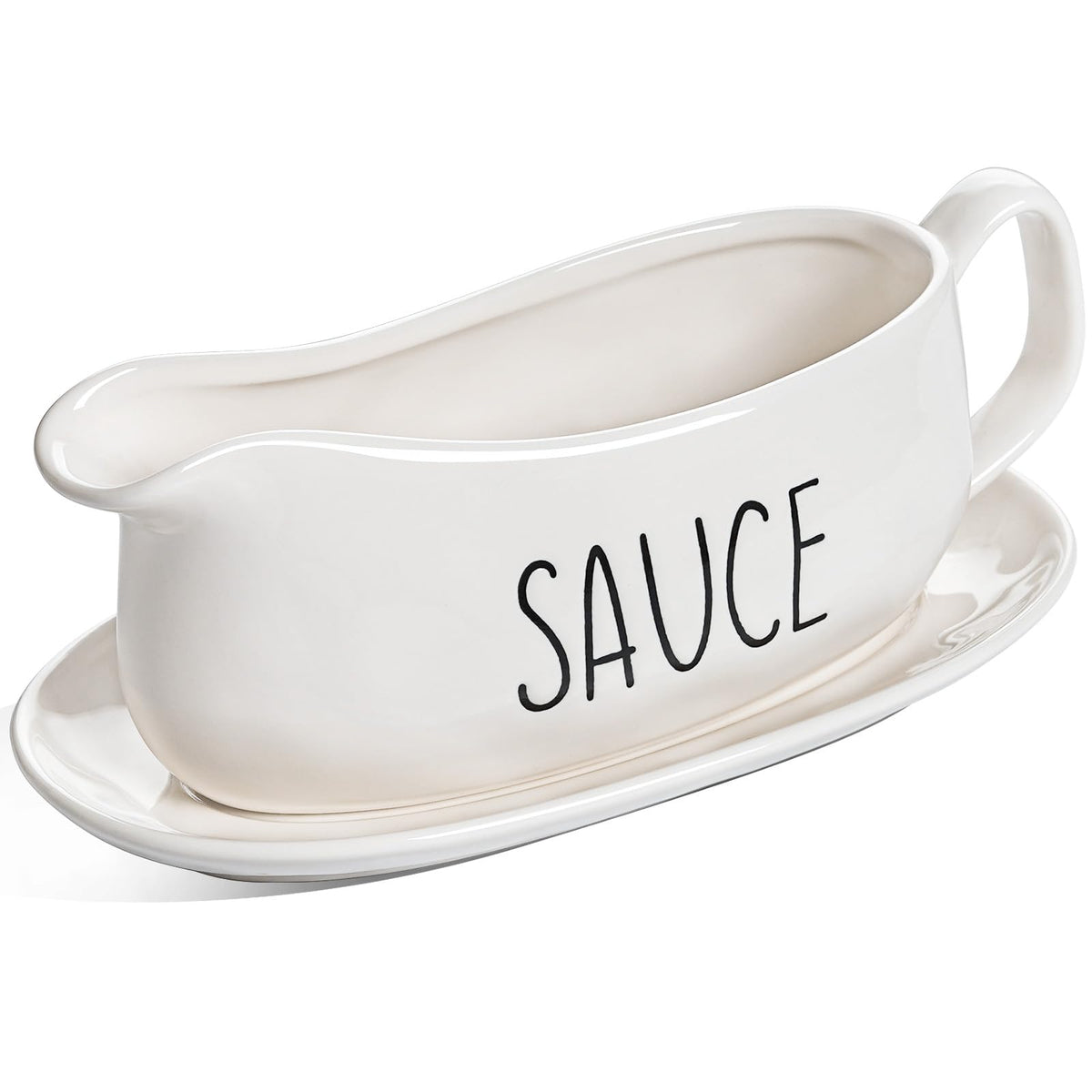 LE TAUCI gravy boat with saucer stand for neat sauces and dressings.
