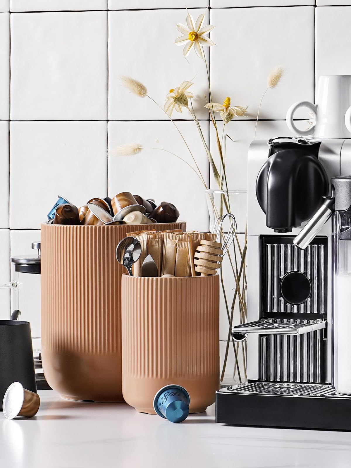 LE TAUCI kitchen countertop organizer in dusty pink for a clutter-free workspace.