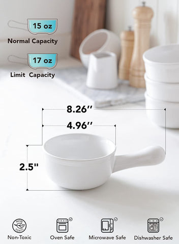 LE TAUCI white ceramic bowl close-up of ergonomic handle