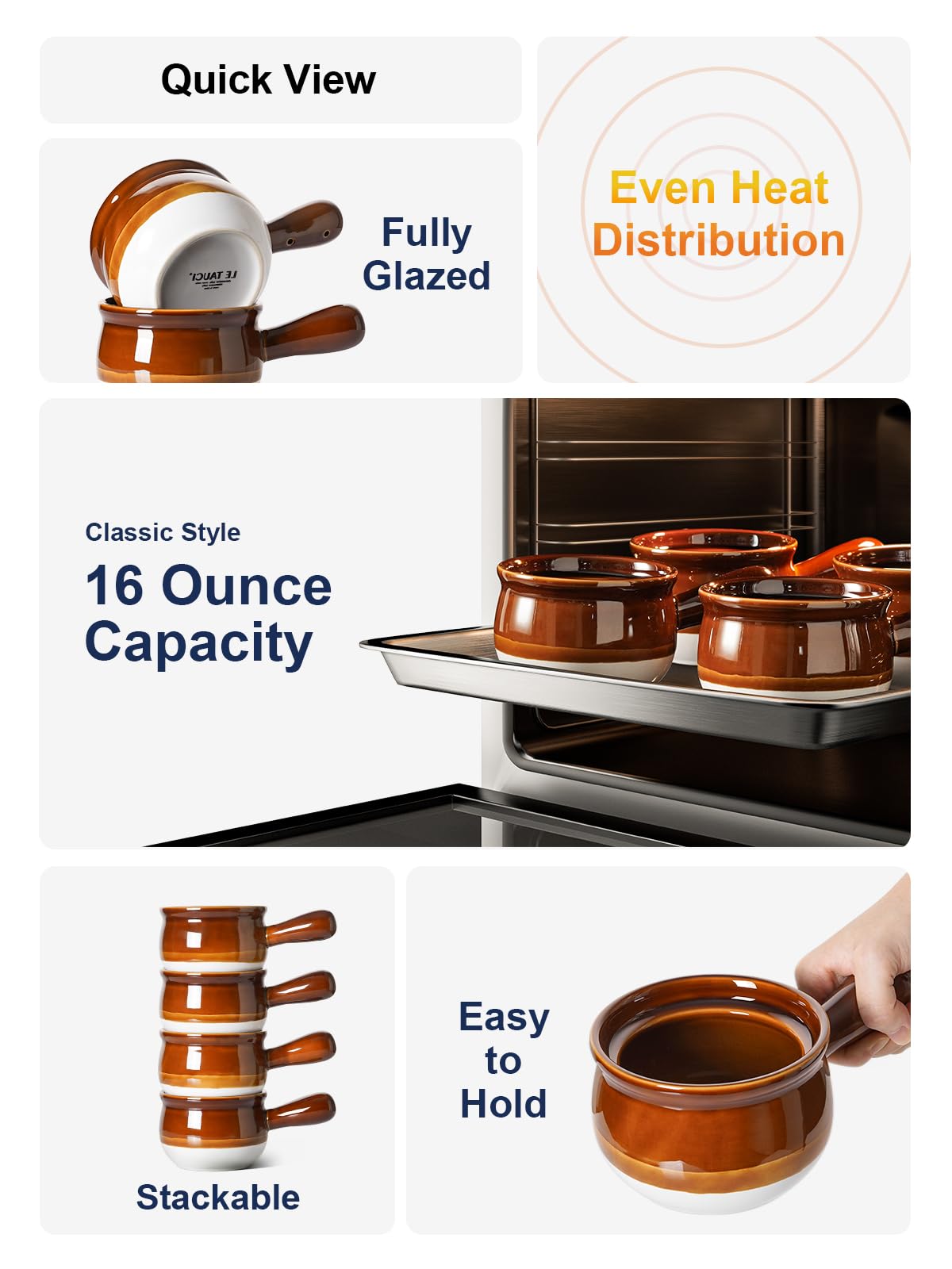 LE TAUCI oven-safe ceramic bowls handle hot dishes up to 482°F