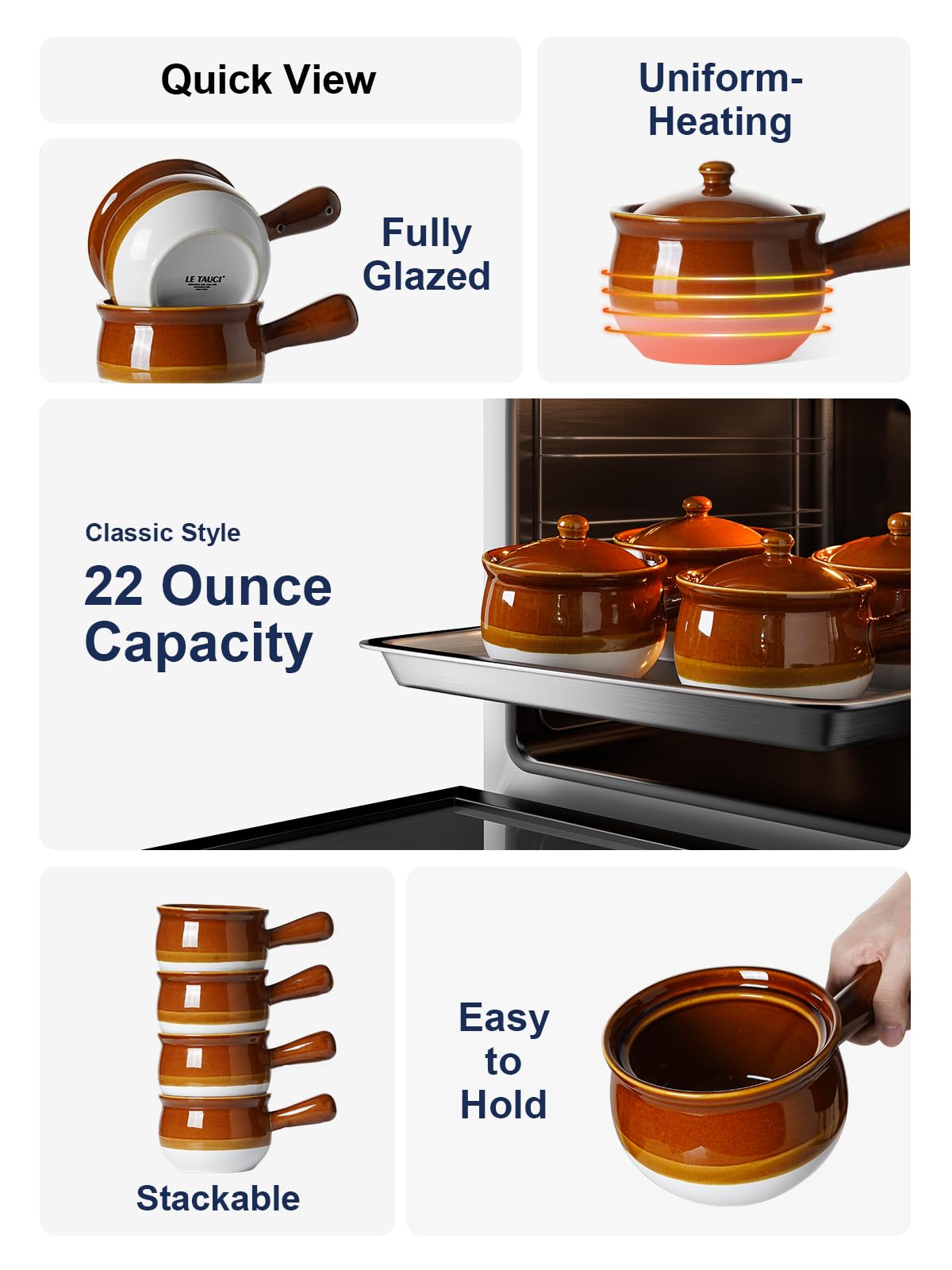 LE TAUCI oven-safe glazed ceramic bowl ideal for soups and stews.