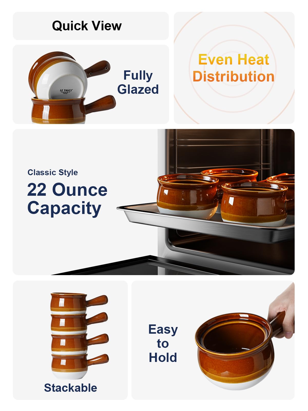 LE TAUCI oven-safe soup bowl ideal for hot meals and reheating.