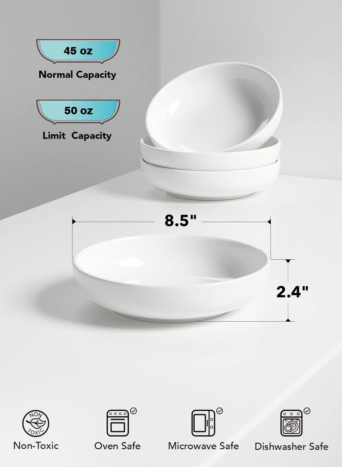 LE TAUCI pasta bowls dishwasher-safe stackable design saves kitchen space.
