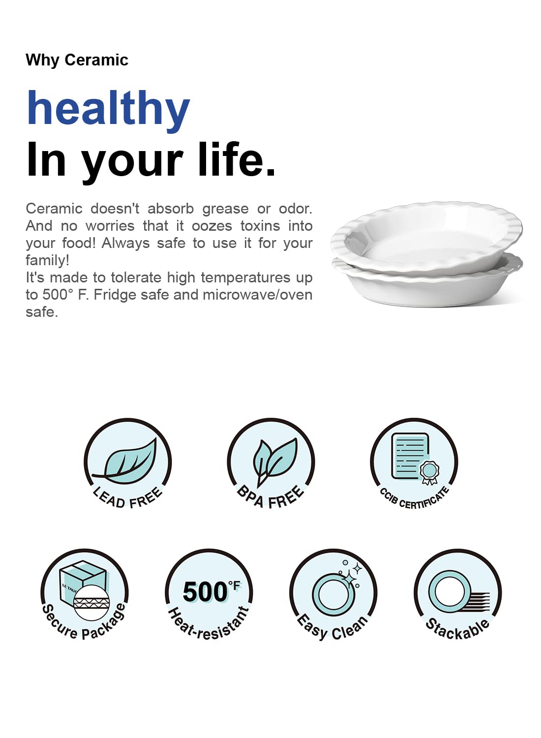 LE TAUCI oven-safe glaze on ceramic pie pan resists odors.