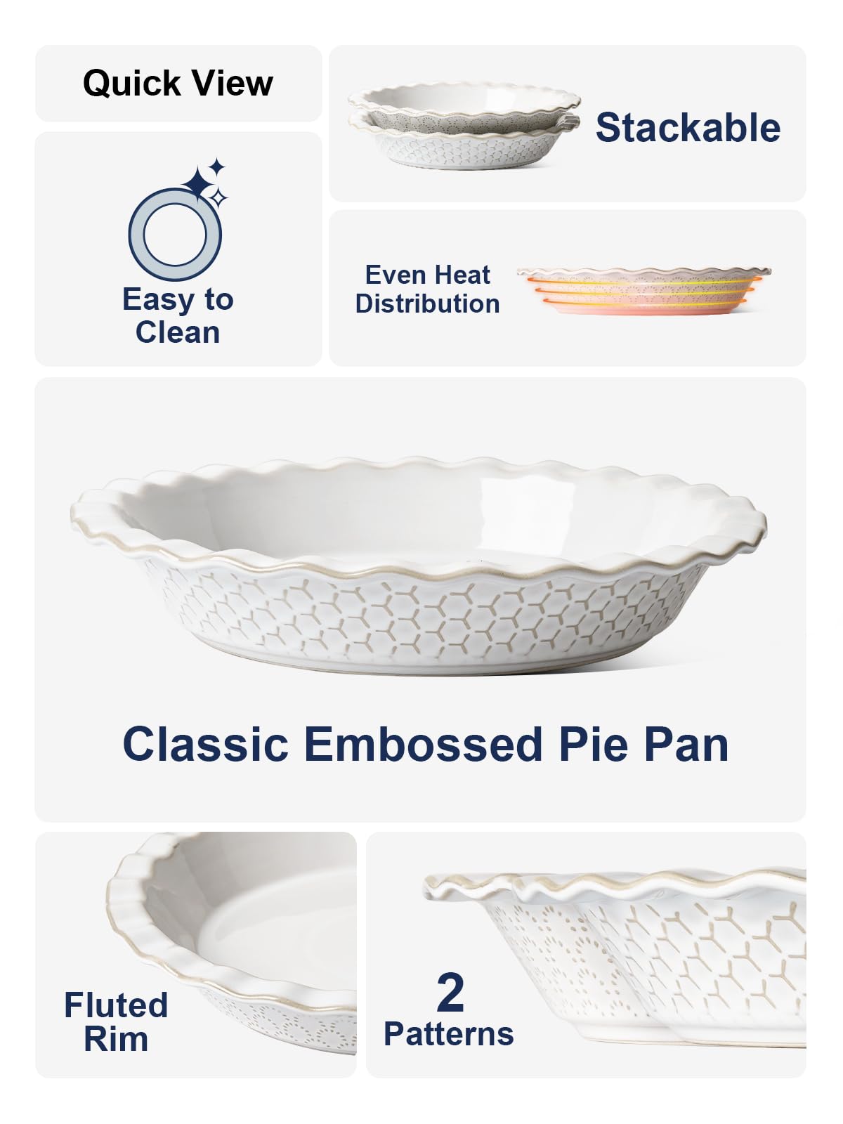 LE TAUCI 9-inch pie pans showcase even heat with flat top for crisp exteriors.