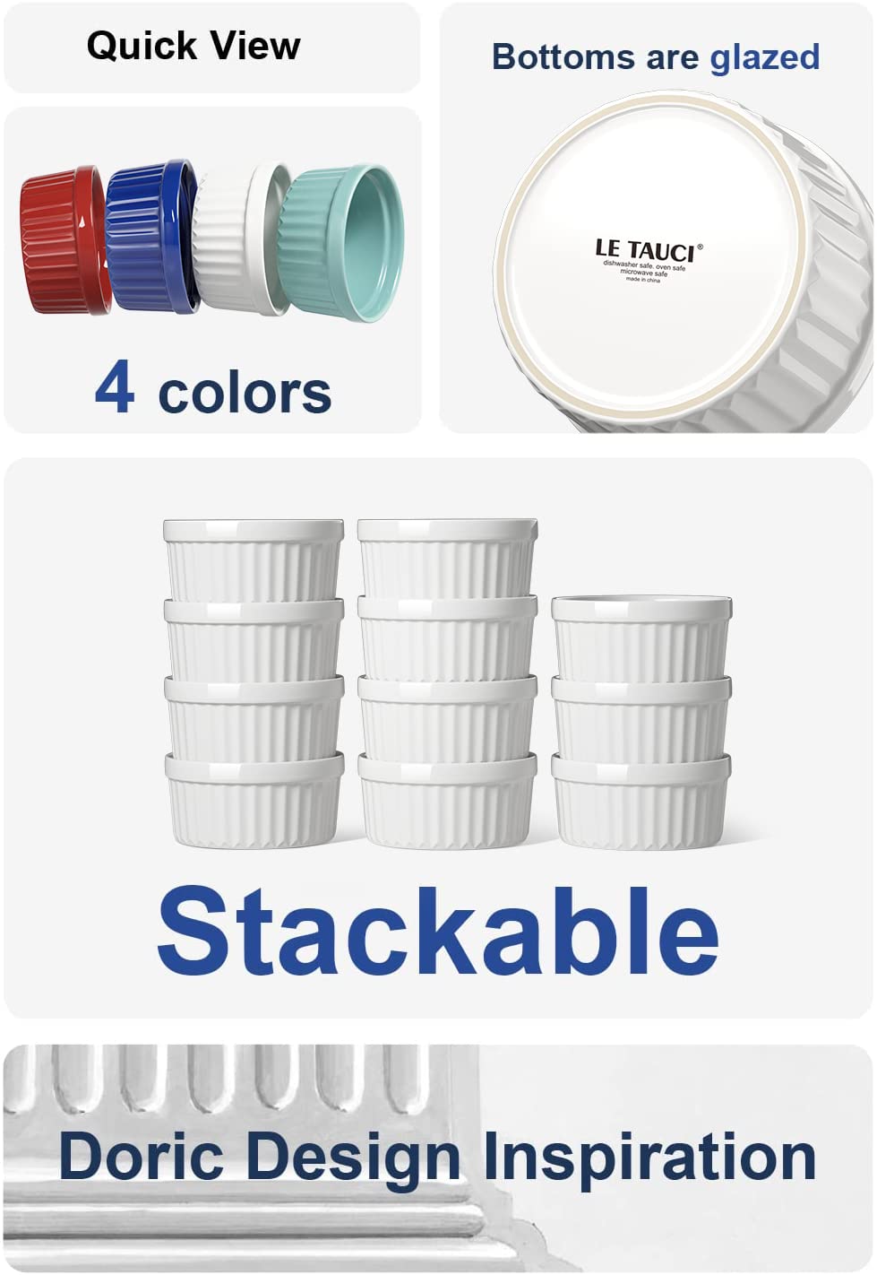 LE TAUCI ramekins stackable Doric design for compact kitchen storage.