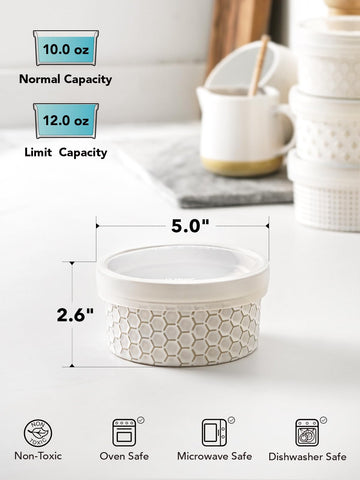 LE TAUCI ramekins are oven-safe and microwave-safe for versatile cooking and heating.