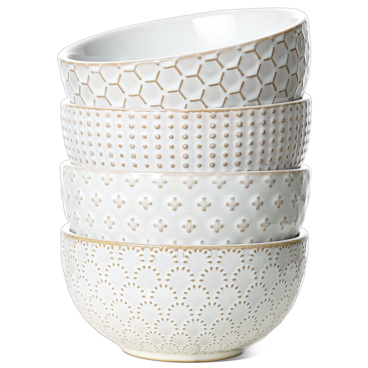 LE TAUCI small bowls 12 oz Arctic White with embossed outside patterns for elegant serving.