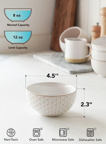 LE TAUCI bowls show a textured embossed exterior with a glossy inner glaze.