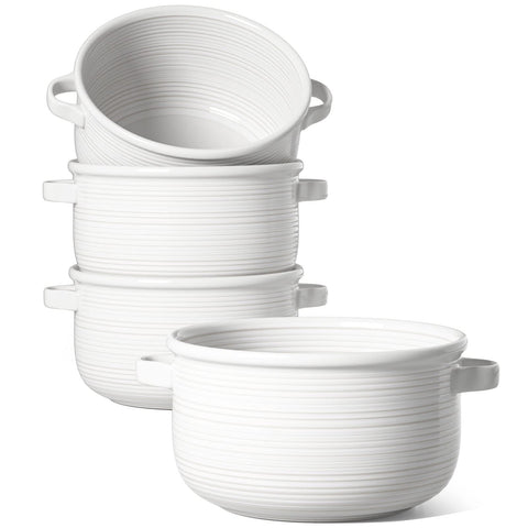 LE TAUCI 28 oz soup bowls with handles for easy oven-to-table serving.