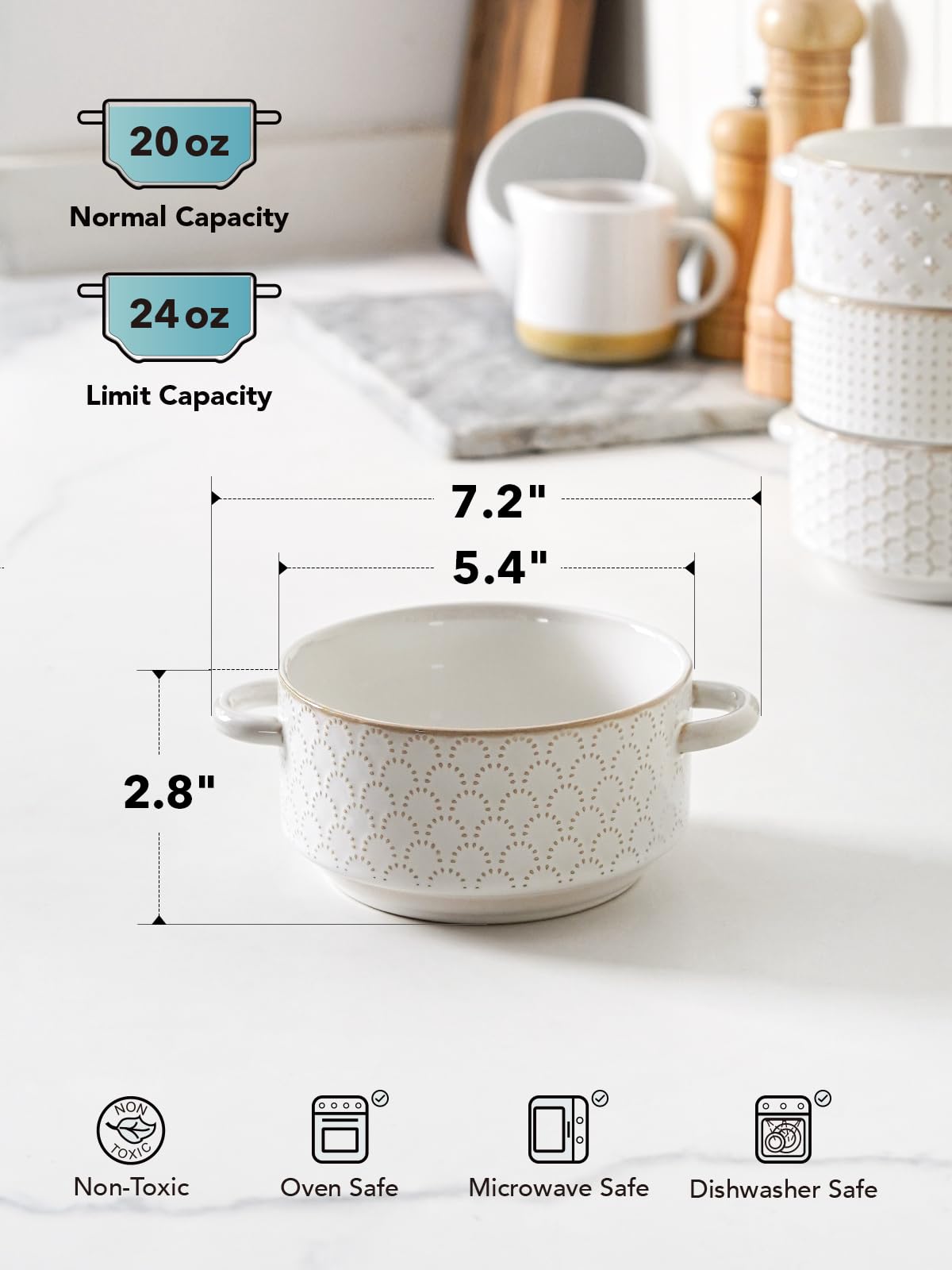LE TAUCI bowls are dishwasher safe and stackable for compact storage.