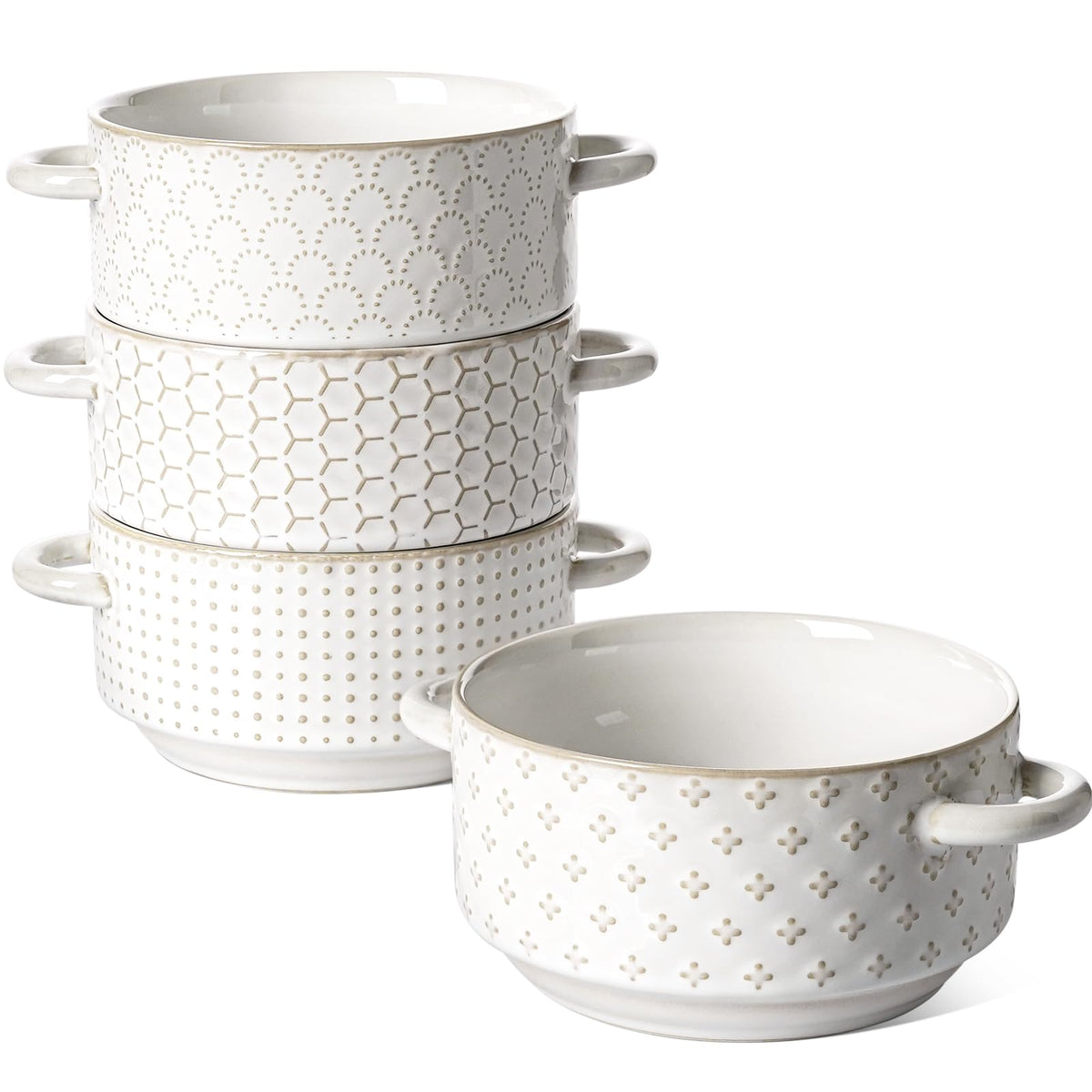 LE TAUCI soup bowls with handles, side view, heat-safe for oven use.