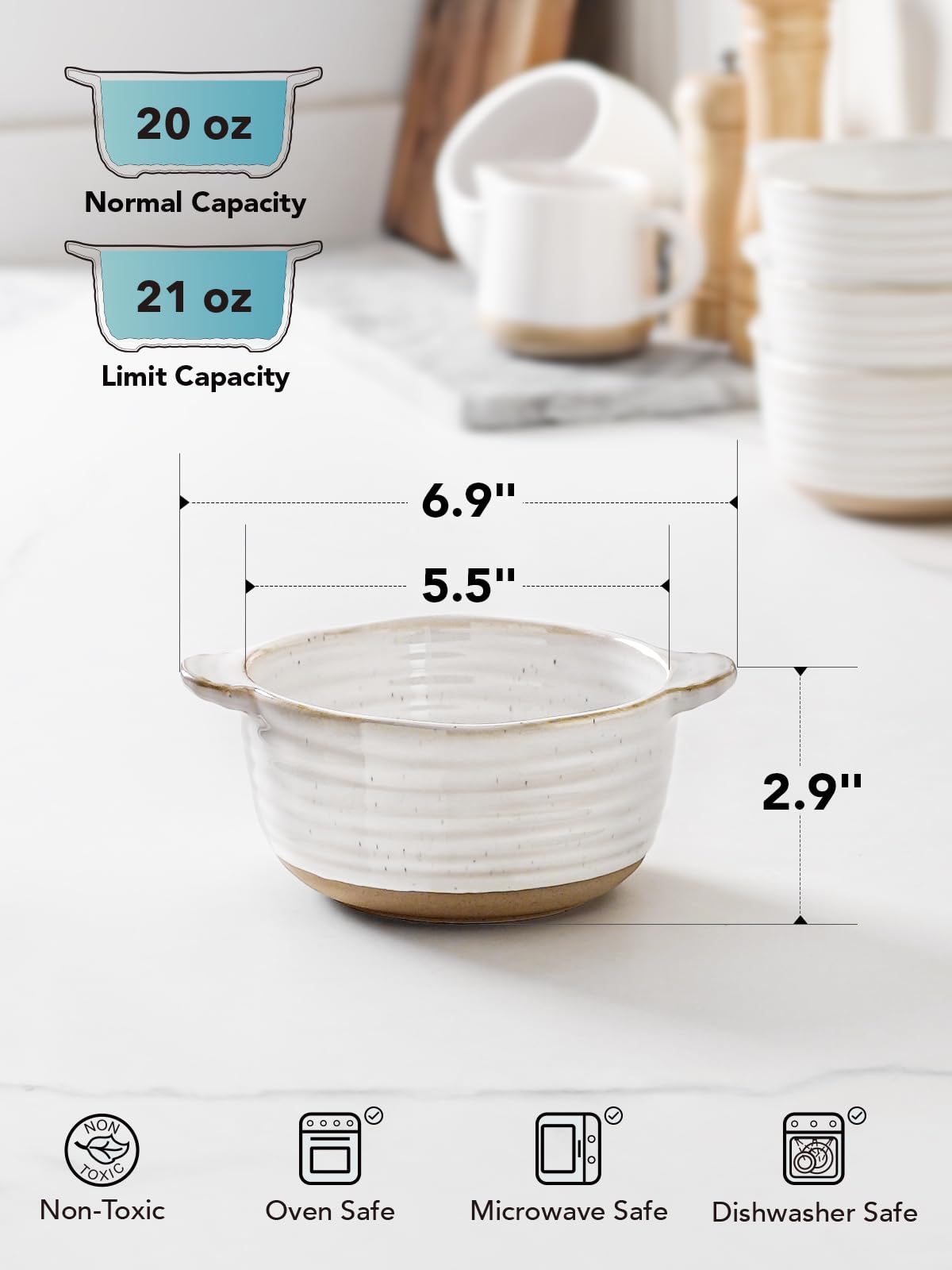 LE TAUCI oven-safe bowls withstand up to 482°F for heating and baking