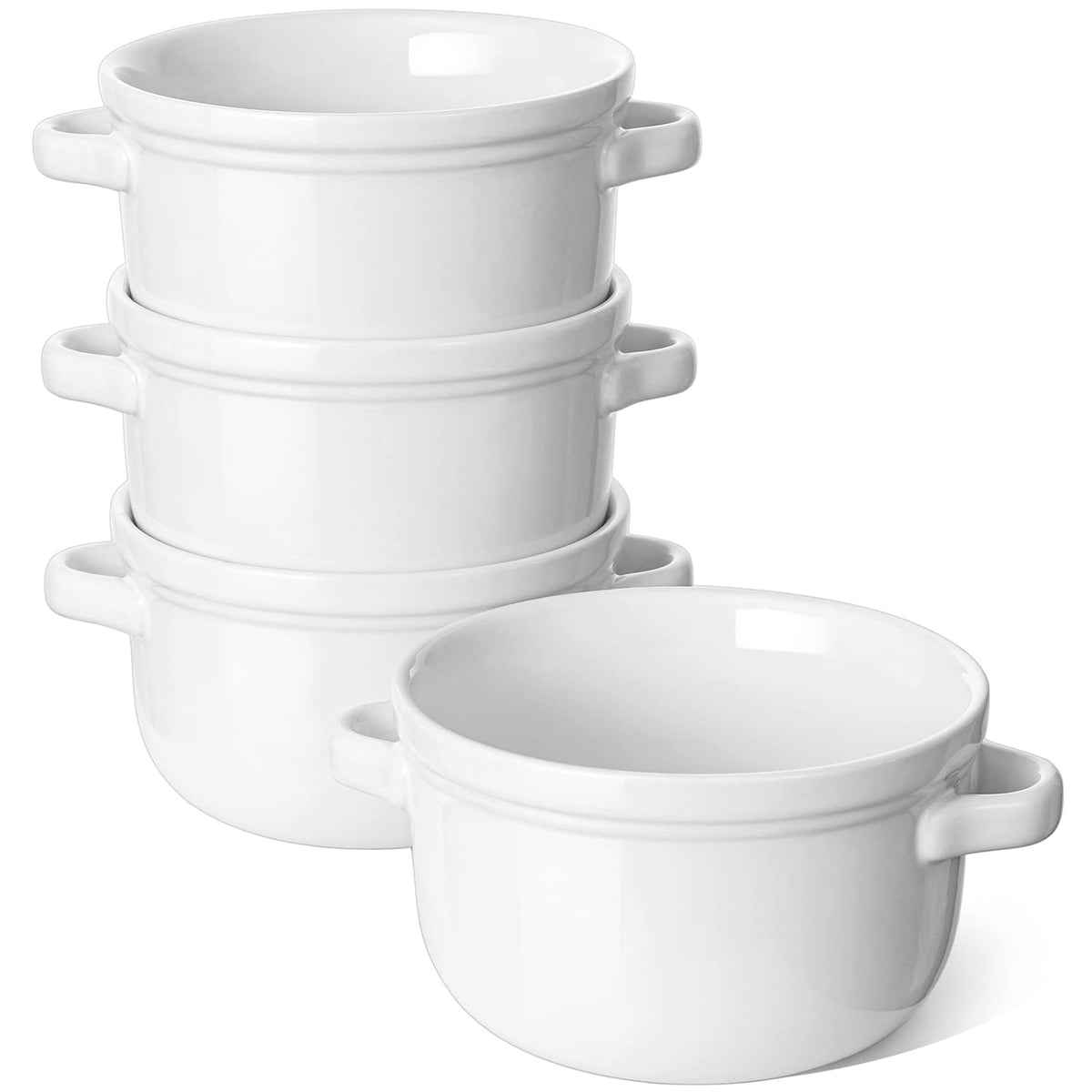 LE TAUCI soup bowls with handles front view highlight easy grip for serving.