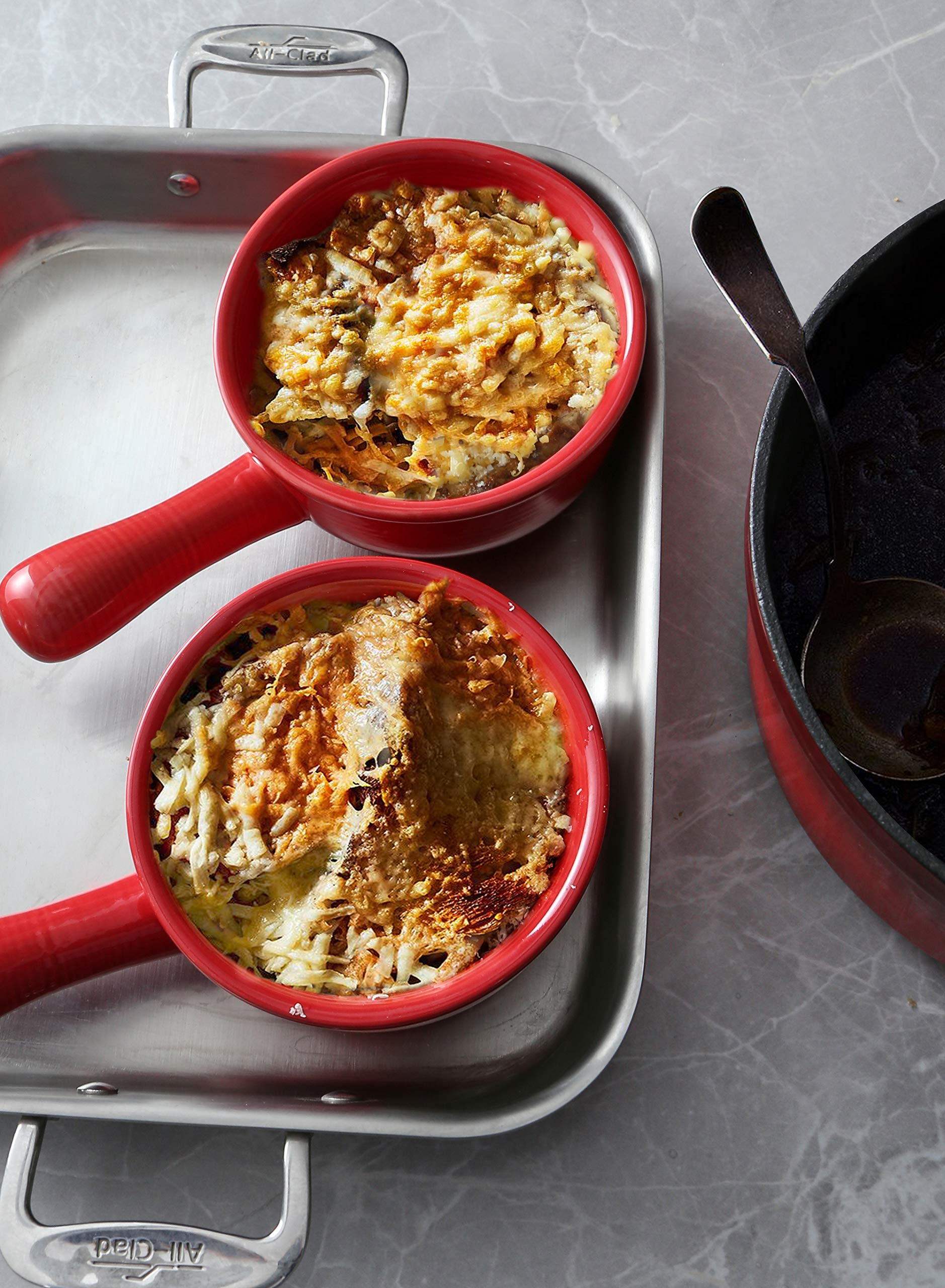 LE TAUCI stackable ceramic soup bowls save cabinet space with red glaze