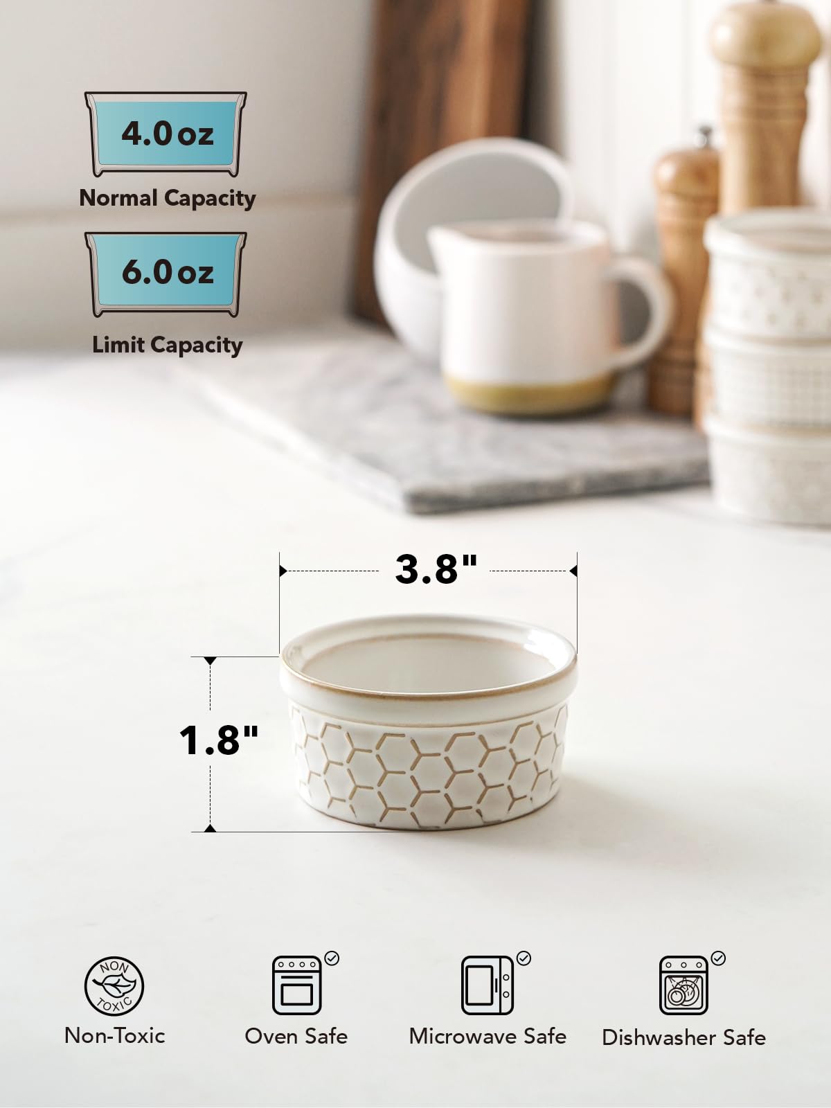 LE TAUCI stackable ramekins save cabinet space.