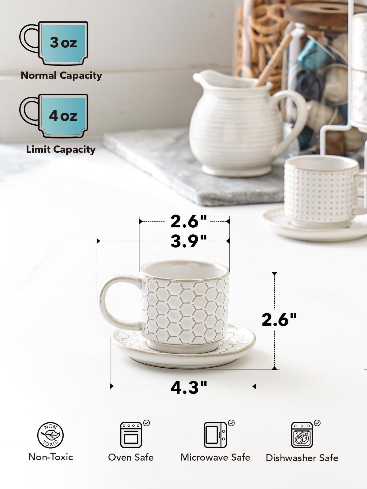 LE TAUCI stand with cups demonstrates organized serving on any table