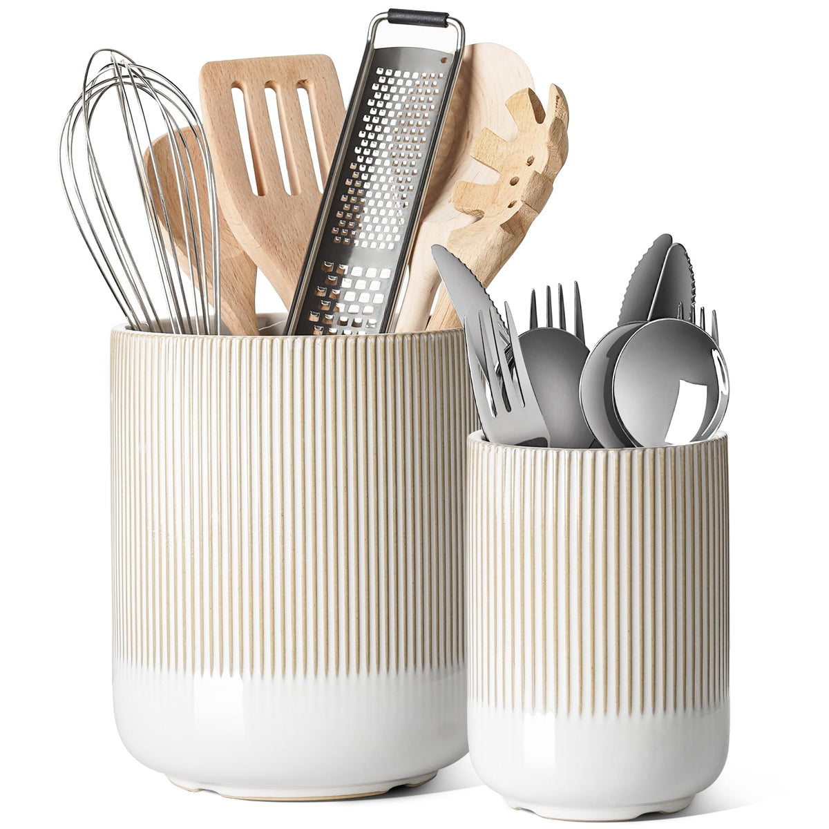 LE TAUCI two-pack utensil holders on countertop for organized cooking space