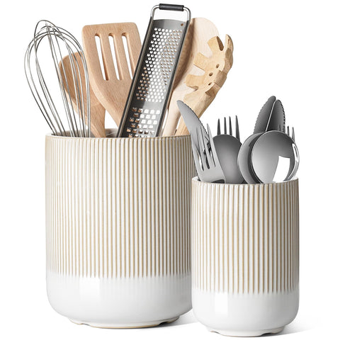 LE TAUCI two-pack utensil holders on countertop for organized cooking space