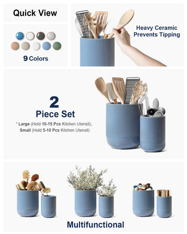 LE TAUCI Utensil Holder small dusty blue side view, ideal for flatware and small tools