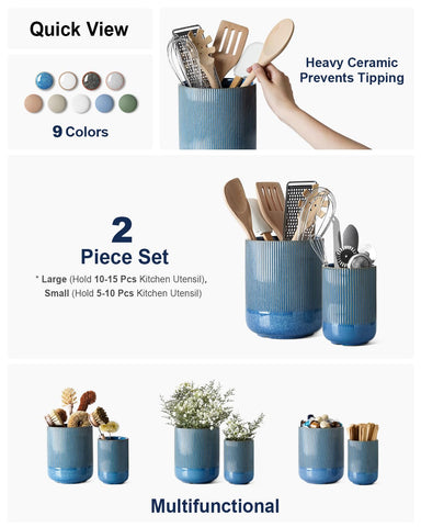 LE TAUCI small navy glaze utensil holder ideal for compact counter organization.