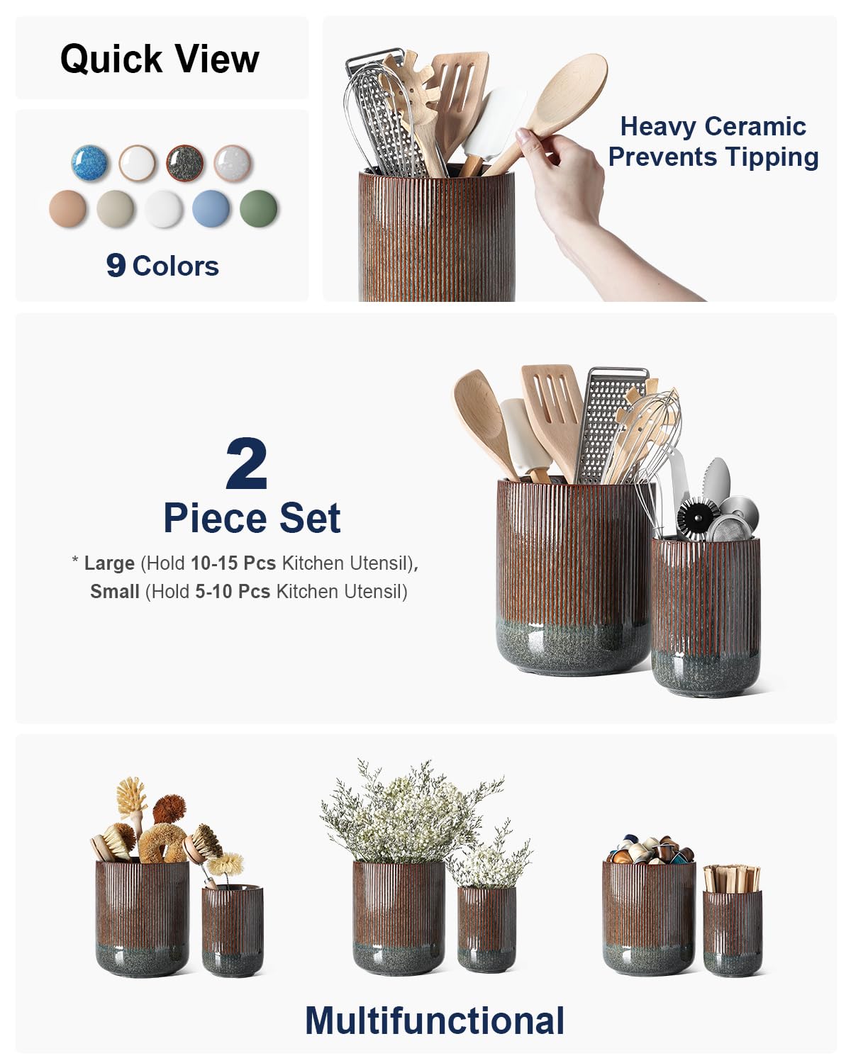 LE TAUCI small ceramic utensil holder fits compact spaces for essentials.
