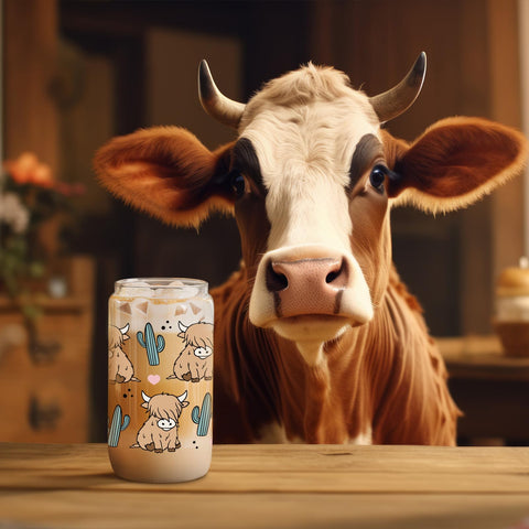 LEADO Highland Cow 16oz cup perfect for coffee or juice.