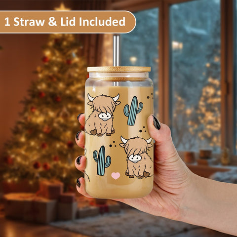 LEADO Highland Cow thick glass for durable, odor-free drinkware.