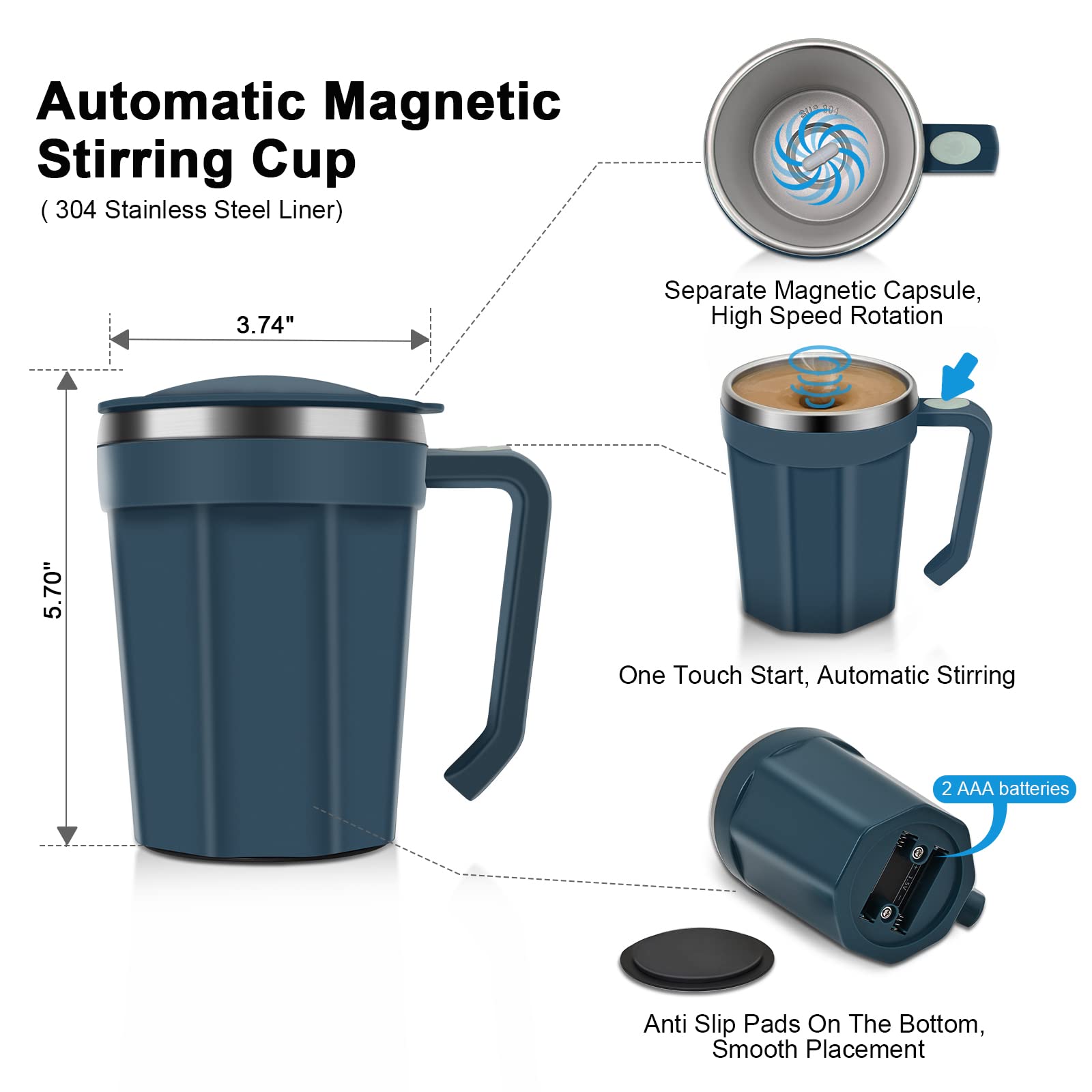LeadYuantop self-stirring mug blue lid highlighting heat-retaining silicone seal.
